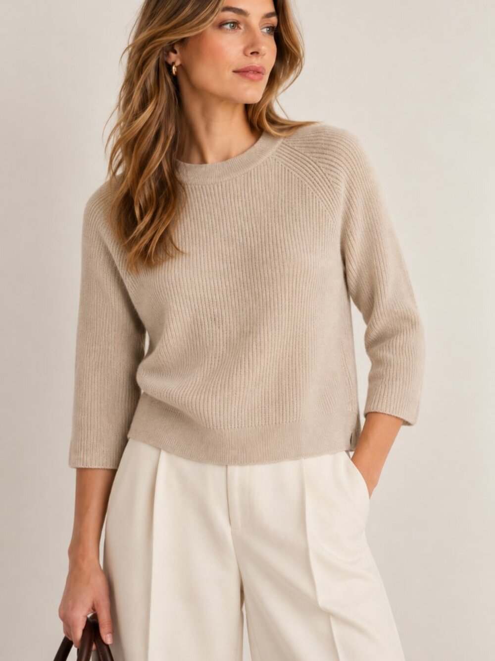 Sézane La Maille Merino Wool Organic Cotton 3/4 Sleeve Sweater NWT XL in Oatmeal
